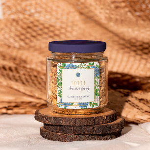 Gold Blue Hydrangea 30th Wedding Anniversary Party Square Sticker