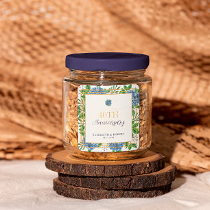 Gold Blue Hydrangea 40th Wedding Anniversary Party Square Sticker