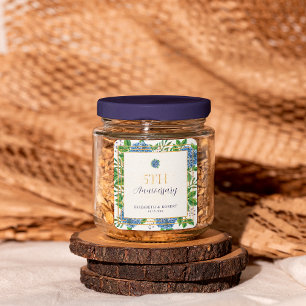 Gold Blue Hydrangea 5th Wedding Anniversary Party Square Sticker