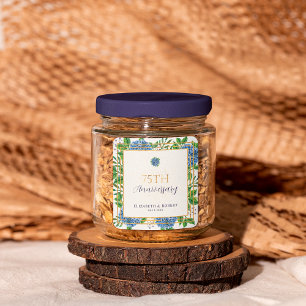 Gold Blue Hydrangea 75th Wedding Anniversary Party Square Sticker