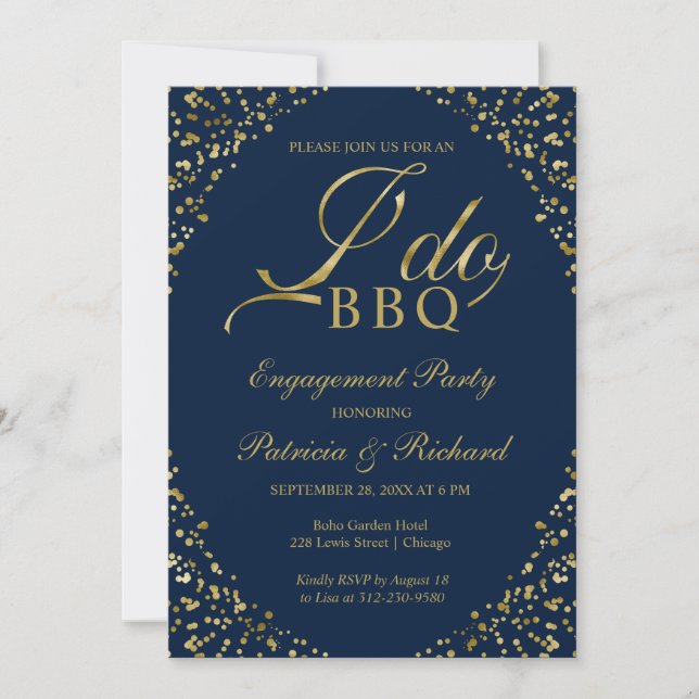 Gold  Blue I DO BBQ Engagement Party Invitation (Front)
