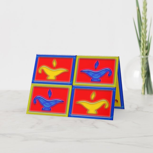 Gold & Blue Lamps Diwali Card (Front)