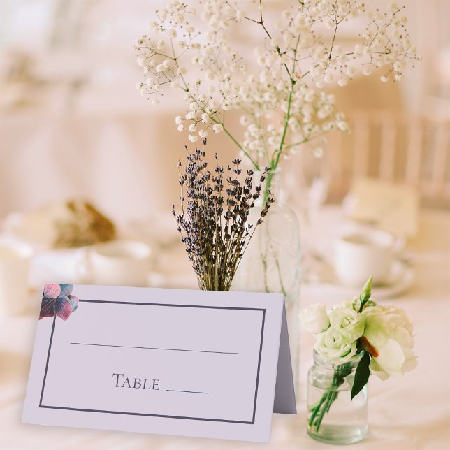 Gold Blue Lavender Purple Hydrangea Wedding Table Place Card (Creator Uploaded)