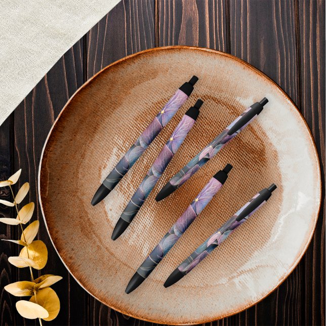 Gold Blue Lavender Purple Hydrangeas Bridal Shower Black Ink Pen (Creator Uploaded)