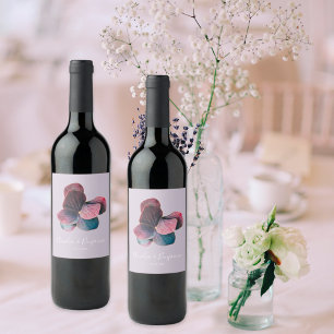 Gold Blue Lavender Purple Hydrangeas Wedding Wine Label