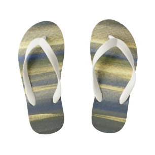 Gold Blue Lines Custom Flip Flops, Kids Kid's Jandals