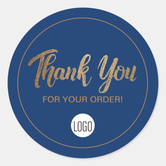 Gold blue Logo here Thank you for your Order  Classic Round Sticker (Front)