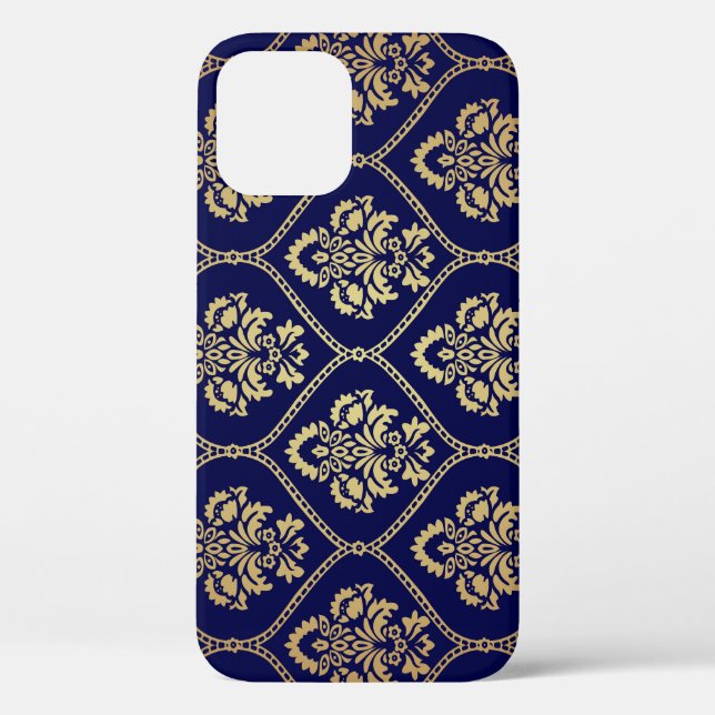 Gold & Blue: Luxury Damask Case-Mate iPhone Case (Back)