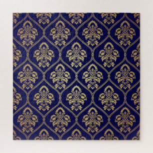 Gold & Blue: Luxury Damask Jigsaw Puzzle