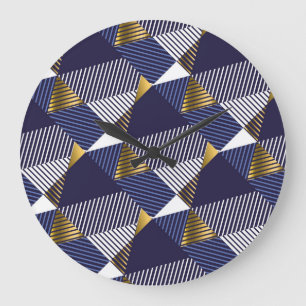 Gold Blue Luxury: Geometric Seamless Pattern Large Clock