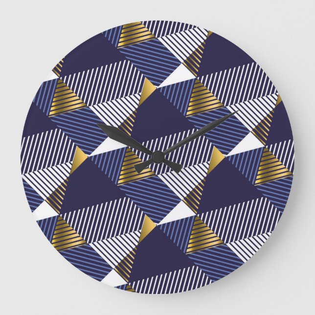 Gold Blue Luxury: Geometric Seamless Pattern Large Clock (Front)