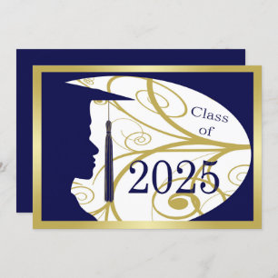 Gold/Blue Man Silhouette 2025 Graduation Party Invitation