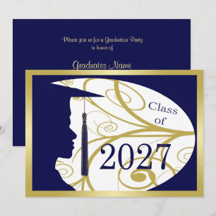 Gold/Blue Man Silhouette 2027 Graduation Party Invitation