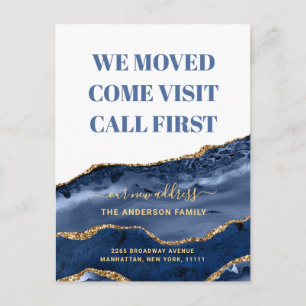 Gold Blue Marble New Address Moving Announcement Postcard