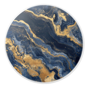 Gold Blue Marble Pattern Ceramic Knob