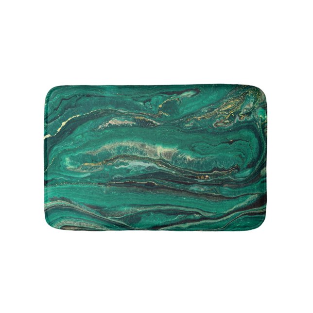 Gold Blue Marbling: Fluid Art Bath Mat (Front)