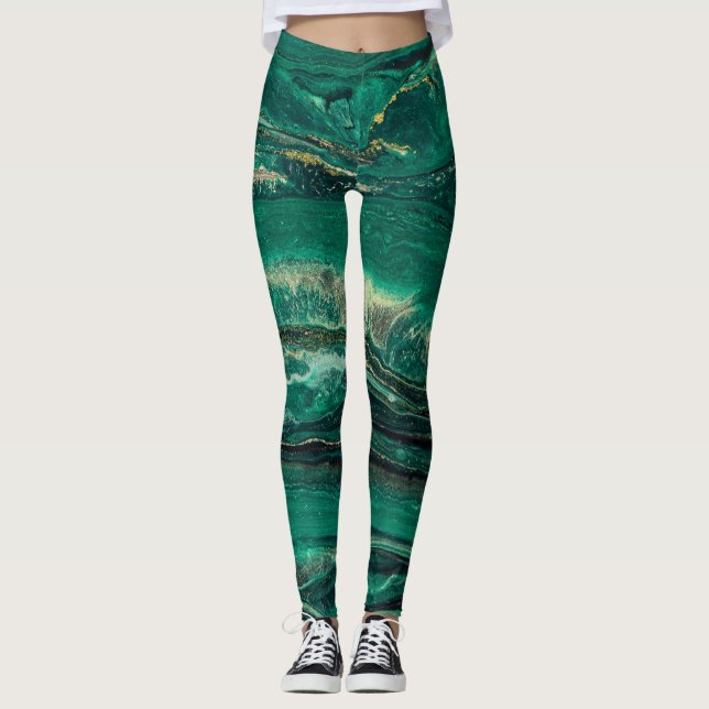 Gold Blue Marbling: Fluid Art Leggings (Front)