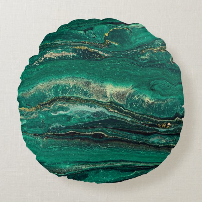 Gold Blue Marbling: Fluid Art Round Cushion (Front)