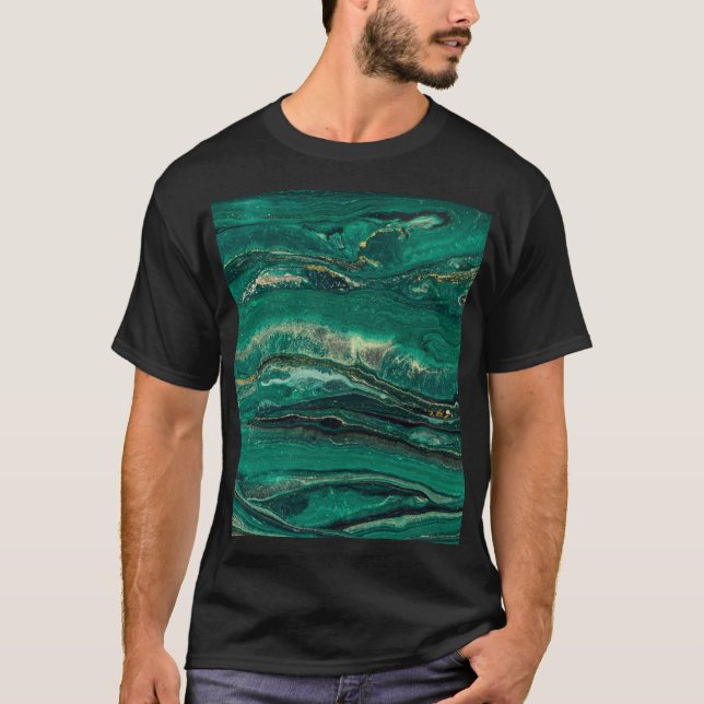 Gold Blue Marbling: Fluid Art T-Shirt (Front)