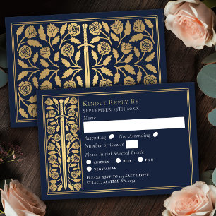 Gold Blue Mediaeval Sword Wedding RSVP Card
