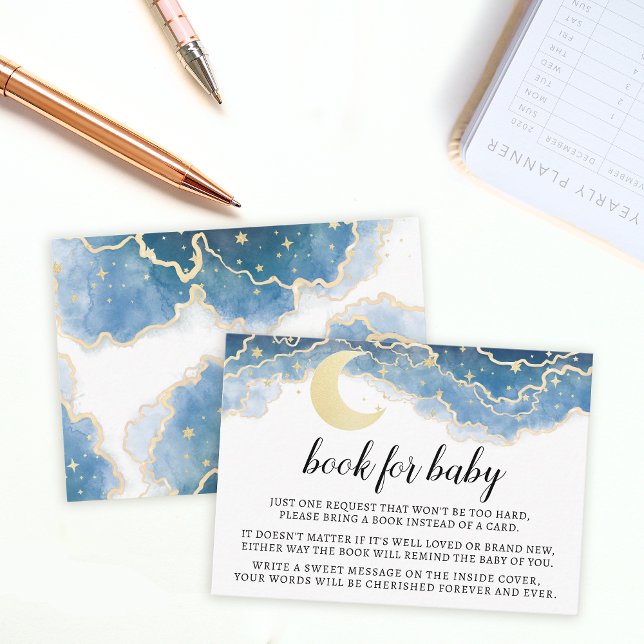 Gold blue moon baby boy shower enclosure cards (Creator Uploaded)