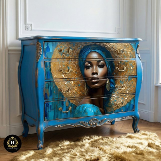 Gold Blue Mosaic African American Woman Decoupage  Tissue Paper (Creator Uploaded)