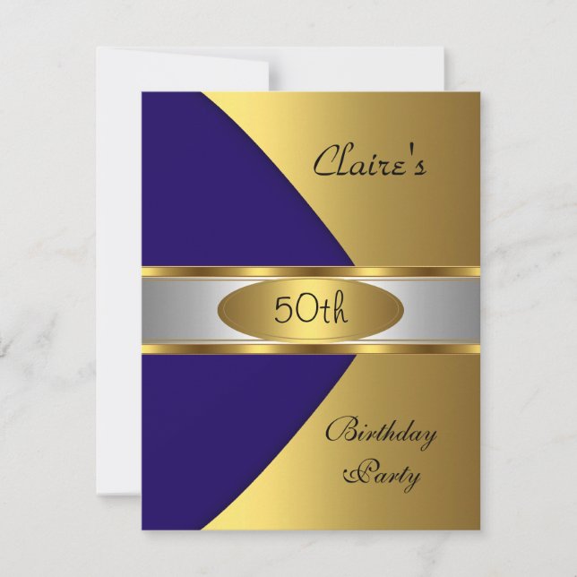 Gold Blue Navy Invite 50th Birthday Party (Front)