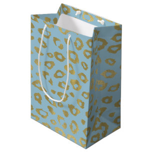 Gold Blue Ombre Leopard Print Medium Gift Bag