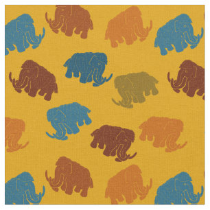 Gold, Blue, Orange Woolly Mammoths Patterned Fabric