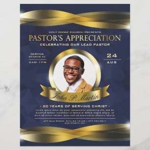 Gold & Blue Pastor's Appreciation Church Service  Flyer