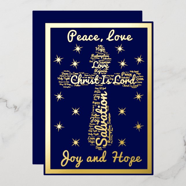 Gold Blue Peace Love Joy Hope Cross Christmas (Front/Back)