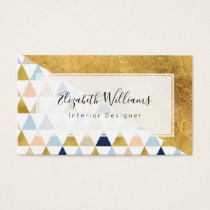 Gold Blue Peach Interior Designer Business Cards