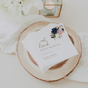 Gold Blue Pink Eat Drink We're Married Wedding Napkin