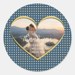 Gold & Blue Polka Dot Personalised wedding Classic Round Sticker