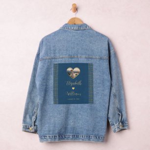 Gold & Blue Polka Dot Personalised wedding Denim Jacket