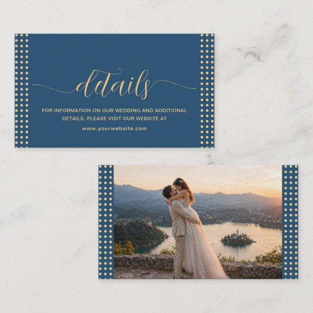 Gold & Blue Polka Dot Personalised wedding Enclosure Card (Front/Back)