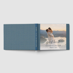 Gold & Blue Polka Dot Personalised wedding Guest Book