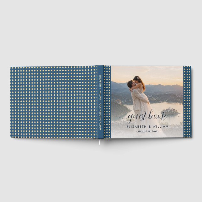 Gold & Blue Polka Dot Personalised wedding Guest Book (Full)