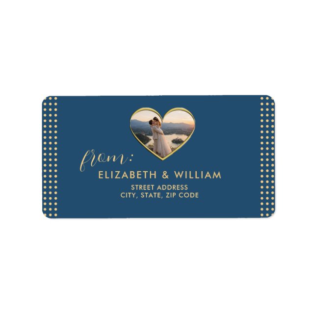 Gold & Blue Polka Dot Personalised wedding Label (Front)