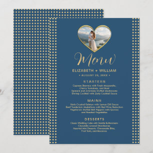 Gold & Blue Polka Dot Personalised wedding Menu