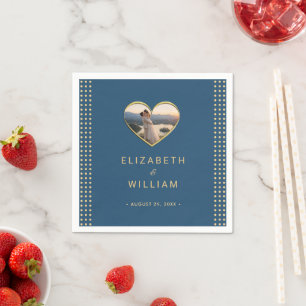 Gold & Blue Polka Dot Personalised wedding Napkin