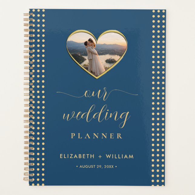 Gold & Blue Polka Dot Personalised wedding Planner (Front)