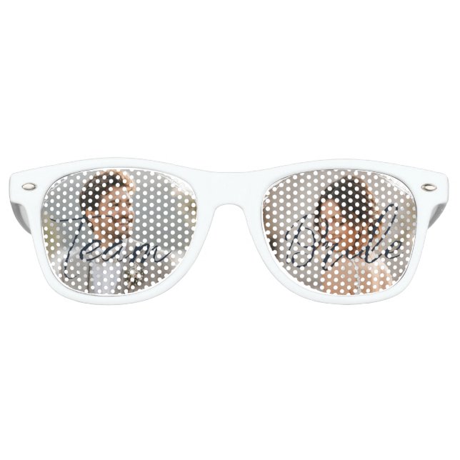 Gold & Blue Polka Dot Personalised wedding Retro Sunglasses (Front)