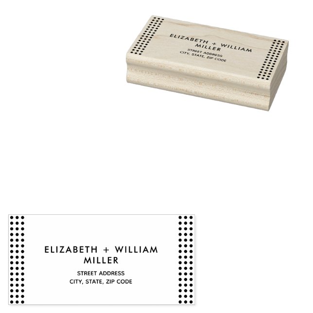 Gold & Blue Polka Dot Personalised wedding Rubber Stamp (Stamped)