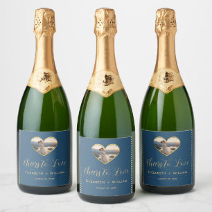 Gold & Blue Polka Dot Personalised wedding Sparkling Wine Label