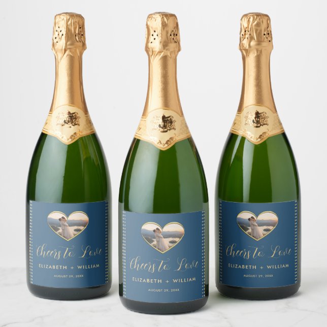 Gold & Blue Polka Dot Personalised wedding Sparkling Wine Label (Bottles)