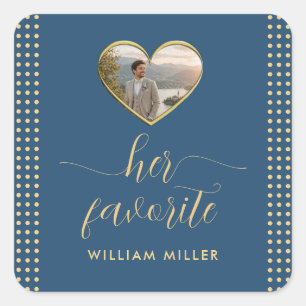 Gold & Blue Polka Dot Personalised wedding Square Sticker