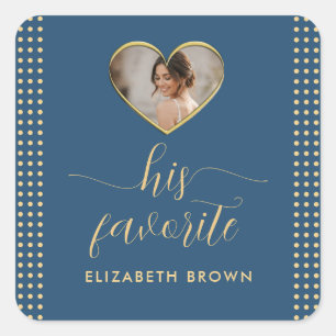 Gold & Blue Polka Dot Personalised wedding Square Sticker