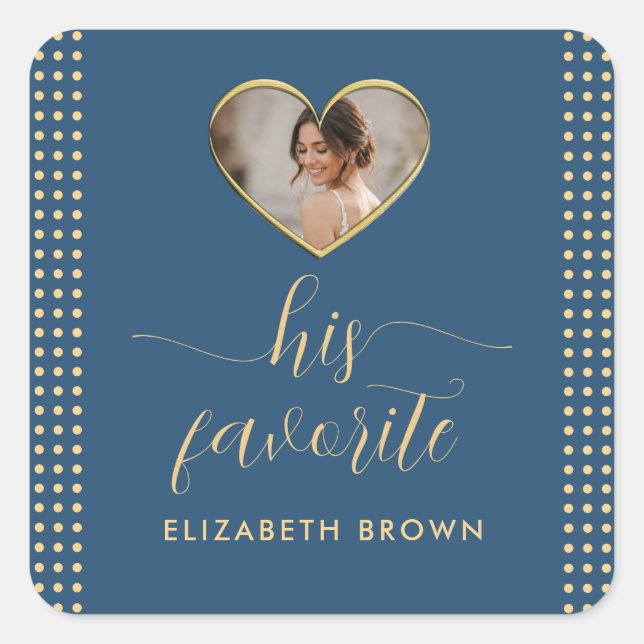 Gold & Blue Polka Dot Personalised wedding Square Sticker (Front)