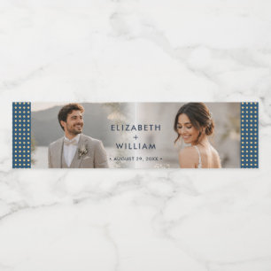 Gold & Blue Polka Dot Personalised wedding Water Bottle Label